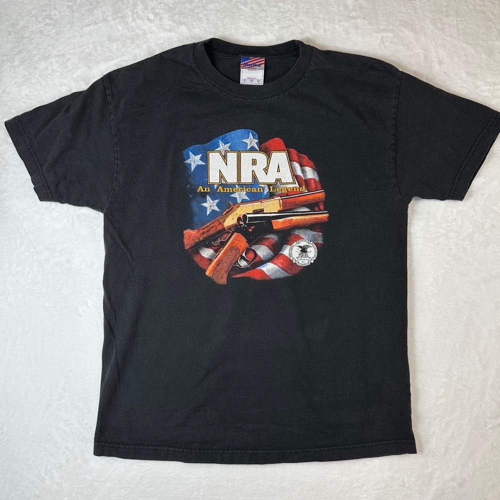 Vintage Murina NRA An American Legend T-Shirt Mens Large Black Made in USA T205